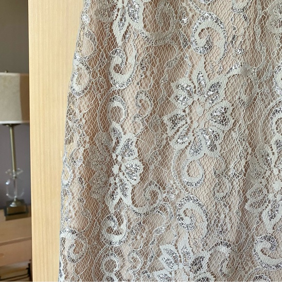 Badgley Mischka collection metallic lace gown maxi dress silver - Picture 8 of 9